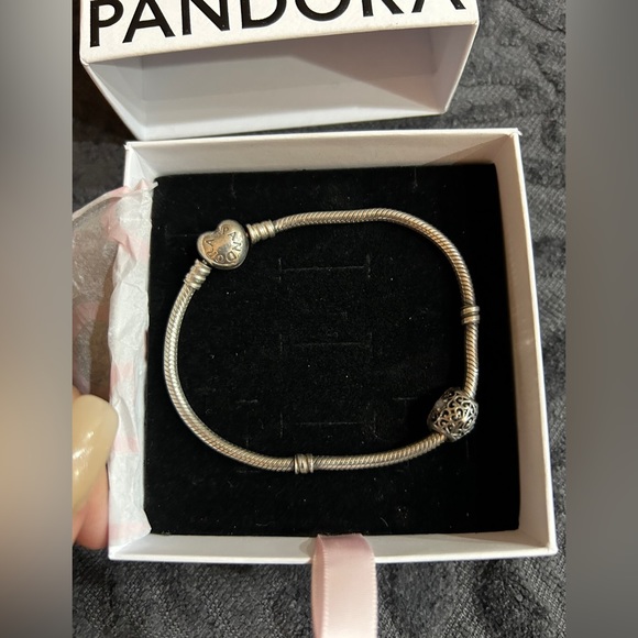 Pandora Sterling Silver Bracelet w/ Moonstone June Heart Charm - Picture 1 of 7